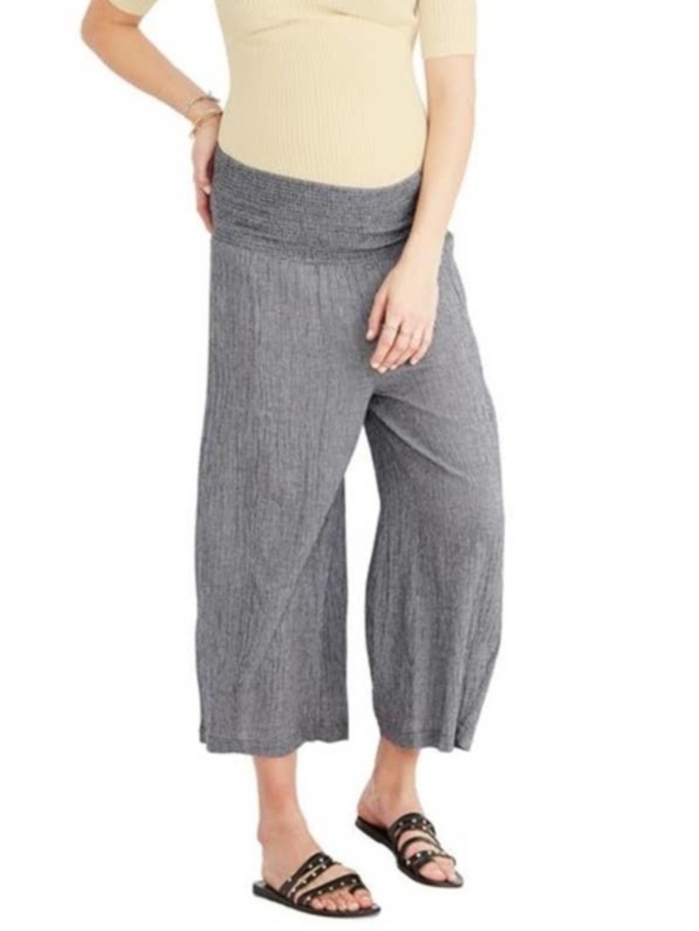 Hatch Pants Sabina Cotton Cropped Wide Leg in Navy Gingham